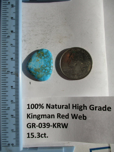 15.3 ct. (24x19.5x4 mm) 100% Natural High Grade Kingman Polychrome Red Web Turquoise Cabochon Gemstone, GR 039