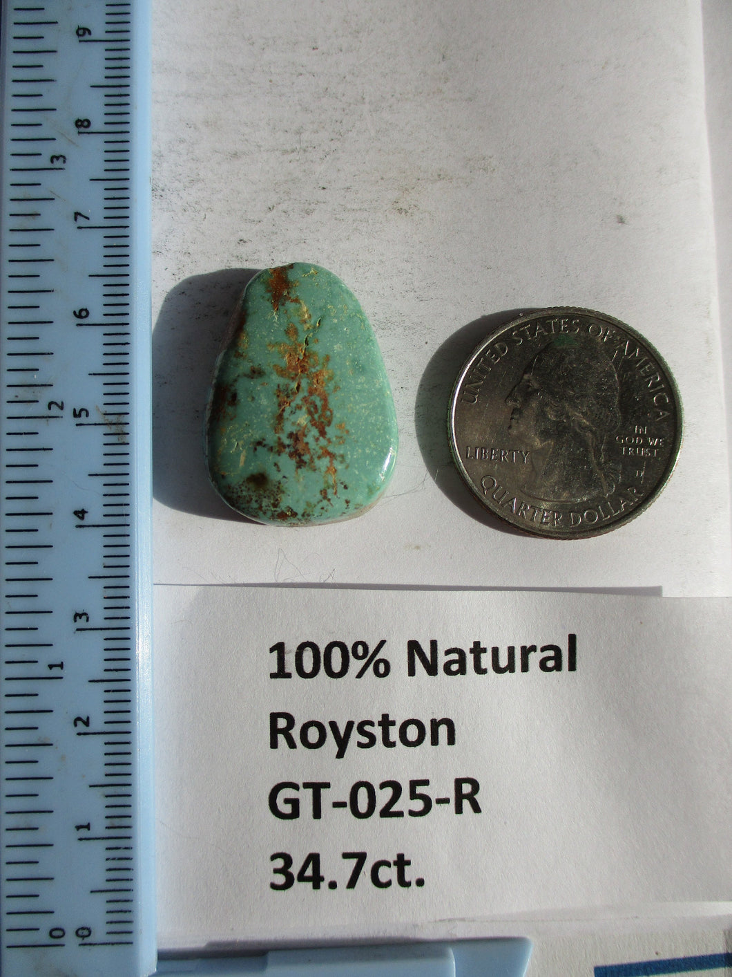 34.7 ct (27x20x7.5 mm) 100% Natural Royston Turquoise Cabochon Gemstone, GT 025