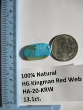 Load image into Gallery viewer, 13.1 ct. (24x14.5x4 mm) 100% Natural High Grade Kingman Red Web Turquoise Cabochon Gemstone, HA 20