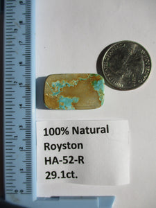 29.1 ct (28.5x17x6 mm) 100% Natural Royston Turquoise Cabochon Gemstone, HA 52