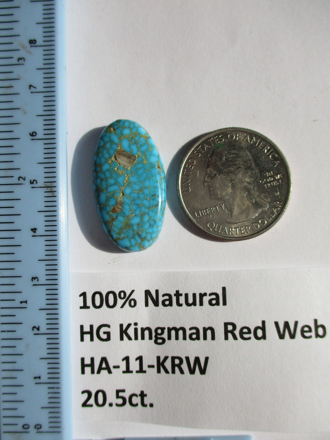 20.5 ct. (29x16x5 mm) 100% Natural High Grade Kingman Red Web Turquoise Cabochon Gemstone, HA 11