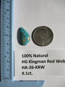9.1 ct. (23x13x4 mm) 100% Natural High Grade Kingman Red Web Turquoise Cabochon Gemstone, HA 26