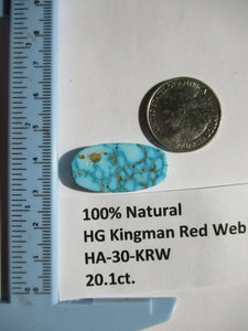 20.1 ct. (30x15x5 mm) 100% Natural High Grade Kingman Red Web Turquoise Cabochon Gemstone, HA 30