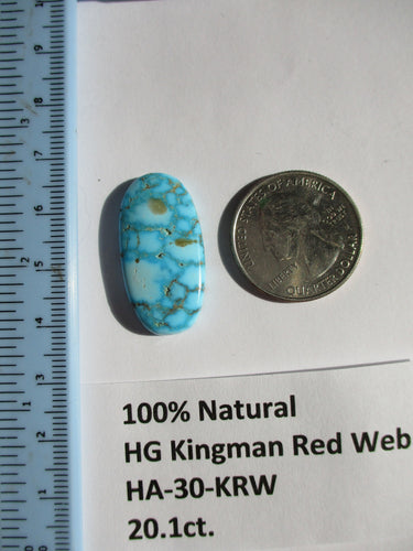 20.1 ct. (30x15x5 mm) 100% Natural High Grade Kingman Red Web Turquoise Cabochon Gemstone, HA 30