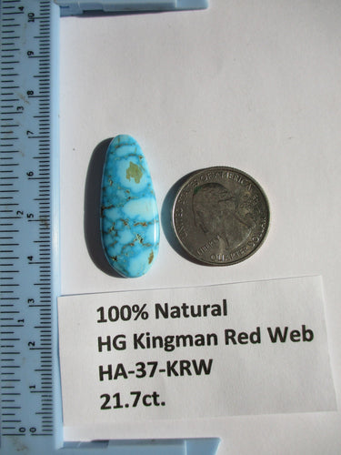 21.7 ct. (35.5x14.5x5 mm) 100% Natural High Grade Kingman Red Web Turquoise Cabochon Gemstone, HA 37