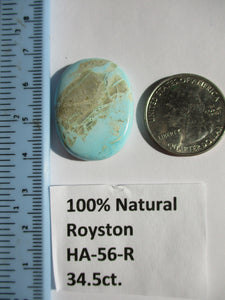 34.5 ct (30.5x18x6 mm) 100% Natural Royston Turquoise Cabochon Gemstone, HA 56