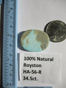 34.5 ct (30.5x18x6 mm) 100% Natural Royston Turquoise Cabochon Gemstone, HA 56