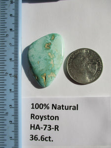 36.6 ct (38x25x6 mm) 100% Natural Royston Turquoise Cabochon Gemstone, HA 73