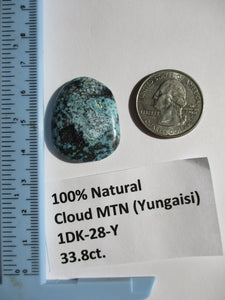 33.8 ct. (30x24x5 mm) 100% Natural  Web Cloud Mountain (Yungaisi) Turquoise  Cabochon, Gemstone, # 1DK 28