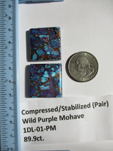 Load image into Gallery viewer, 89.9 ct. (26x25x6 mm (each)) Pressed/Dyed/Stabilized Kingman Wild Purple Mohave Turquoise Pair Gemstones, Cabochons 1DL 01
