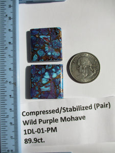89.9 ct. (26x25x6 mm (each)) Pressed/Dyed/Stabilized Kingman Wild Purple Mohave Turquoise Pair Gemstones, Cabochons 1DL 01