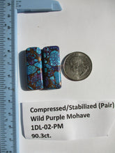 Load image into Gallery viewer, 90.3 ct. (35x13x8 mm (each)) Pressed/Dyed/Stabilized Kingman Wild Purple Mohave Turquoise Pair Gemstones, Cabochons 1DL 02