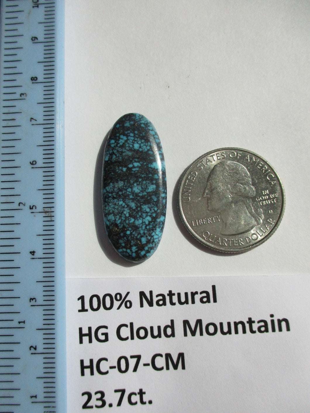 23.7 ct. (35x15x4.5 mm) 100% Natural High Grade Web Cloud Mountain (Hubei)) Turquoise Cabochon Gemstone, HC 07