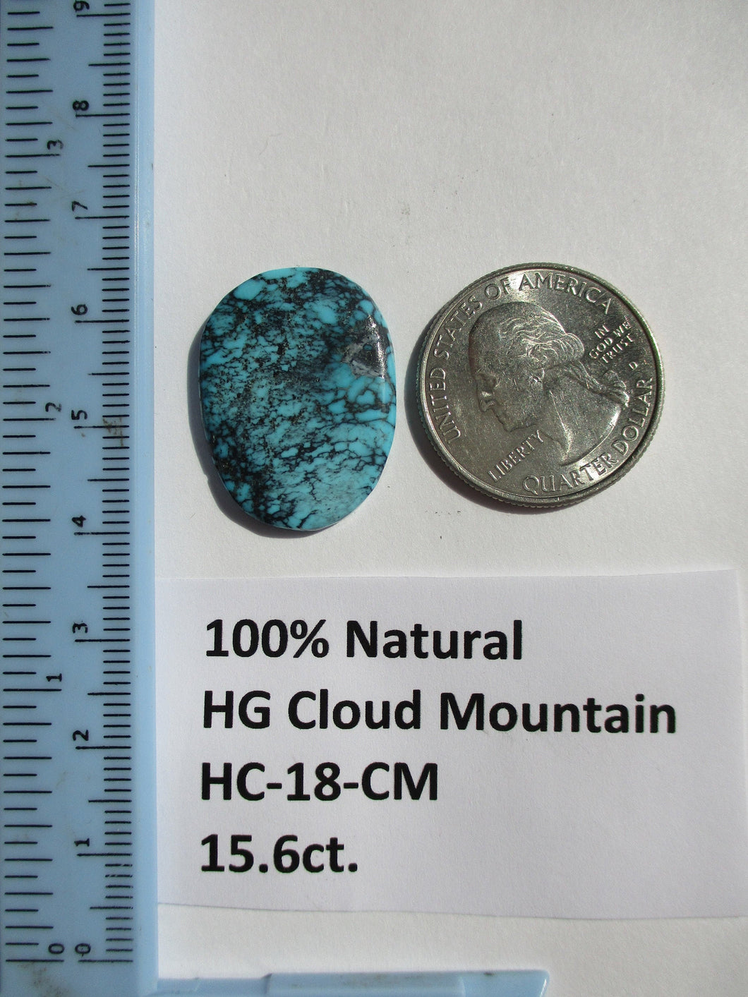 15.6 ct. (26x19x3 mm) 100% Natural High Grade Web Cloud Mountain (Hubei) Turquoise Cabochon Gemstone, HC 18