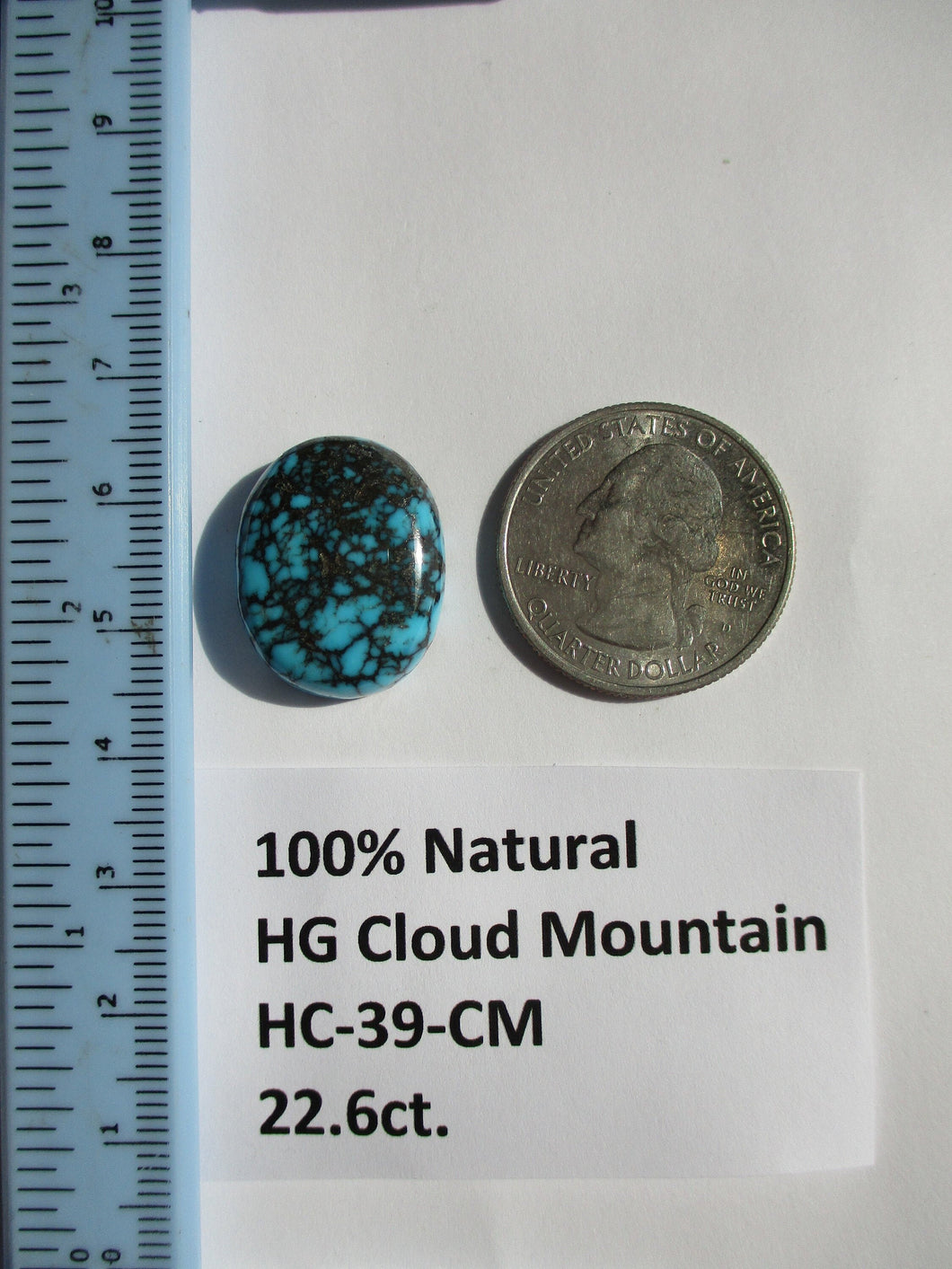 22.6 ct. (22x17x7 mm) 100% Natural High Grade Web Cloud Mountain (Hubei)) Turquoise Cabochon Gemstone, HC 39
