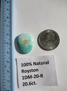 20.6 ct (24x20x6 mm) 100% Natural Royston Turquoise Cabochon Gemstone, 1DM 20