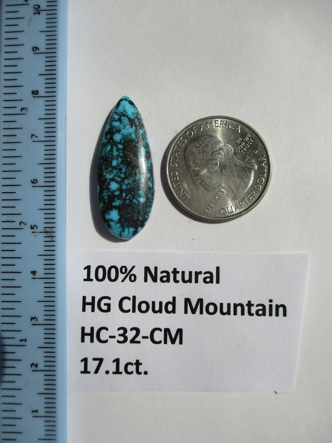 17.1 ct. (33x13x5 mm) 100% Natural High Grade Web Cloud Mountain (Hubei) Turquoise Cabochon Gemstone, HC 32