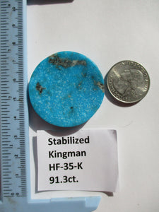 91.3 ct (39.5 round x 7 mm) Stabilized Kingman Turquoise Cabochon Gemstone, HF 35