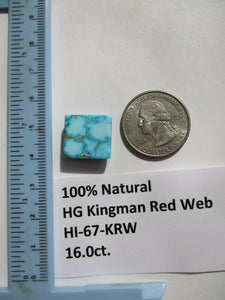 16.0 ct. (16x14.5x6 mm) 100% Natural High Grade Kingman Red Web Polychrome Turquoise Cabochon Gemstone, # HI 67