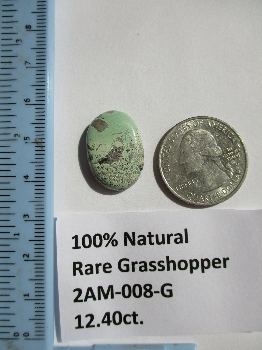 12.4 ct. (22x15x5 mm) 100% Natural Rare Grasshopper Turquoise Cabochon Gemstone, # 2AM 008 s