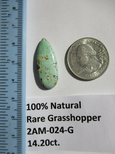 14.2 ct. (28.5x12x5 mm) 100% Natural Rare Grasshopper Turquoise Cabochon Gemstone, # 2AM 024 s