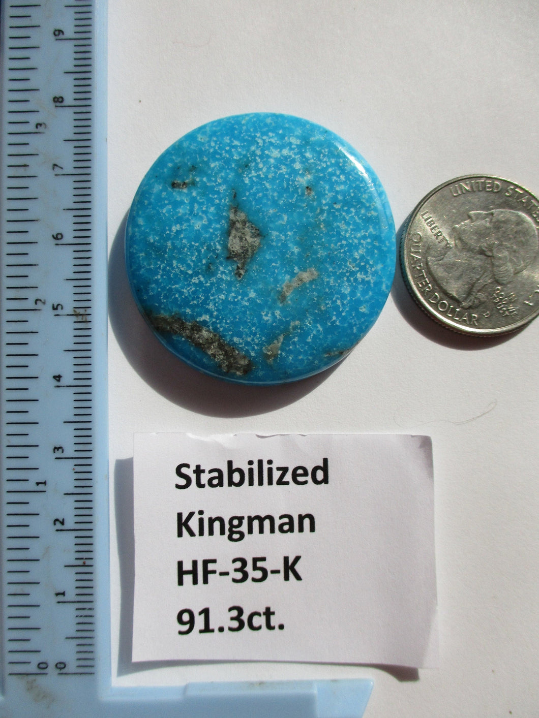 91.3 ct (39.5 round x 7 mm) Stabilized Kingman Turquoise Cabochon Gemstone, HF 35