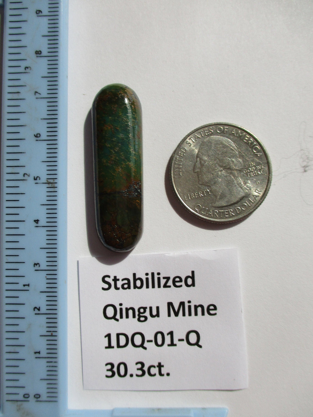 30.3 ct. (41x12x6 mm) Stabilized Qingu Mine (Hubei) Turquoise Cabochon, Gemstone, 1DQ 01