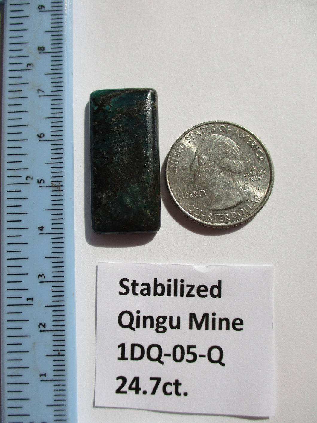 24.7 ct. (32.5x15.5x5 mm) Stabilized Qingu Mine (Hubei) Turquoise Cabochon, Gemstone, 1DQ 05