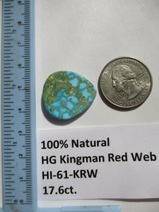 17.6 ct. (24x22x4 mm) 100% Natural High Grade Kingman Red Web Turquoise Cabochon Gemstone, # HI 61