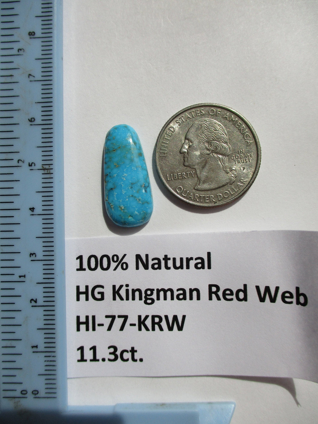 11.3 ct. (24x11x5 mm) 100% Natural High Grade Kingman Red Web Turquoise Cabochon Gemstone, # HI 77