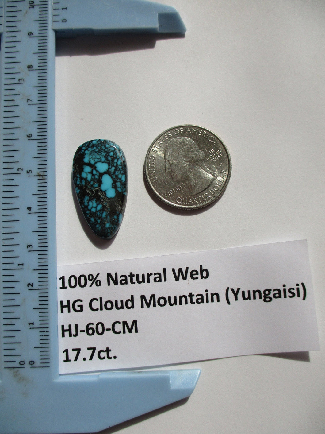 17.7 ct. (28x16x5 mm) 100% Natural High Grade Web Cloud Mountain (Hubei) Turquoise Cabochon Gemstone, # HJ 60