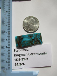 24.3 ct (37x16x4 mm) Stabilized Kingman Ceremonial Turquoise Cabochon Gemstone, # 1DS 39