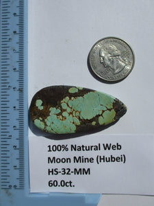 60.0 ct. (48x25x6 mm ) 100% Natural  Web Moon Mine (Hubei) Turquoise  Cabochon Gemstone, # HS 32