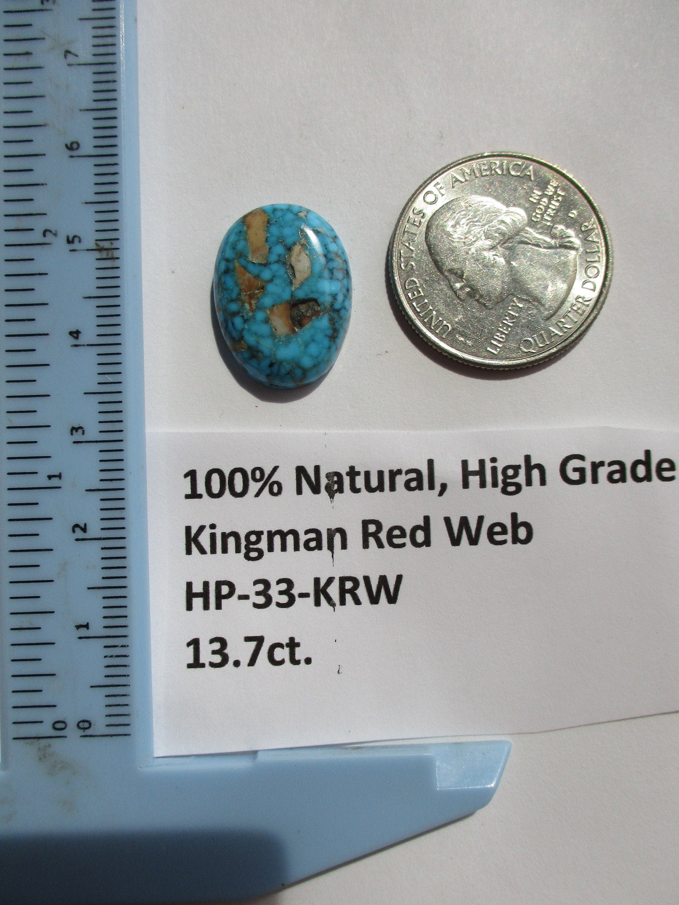 13.7 ct. (20x15x5.5 mm) 100% Natural High Grade Kingman Red Web Turquoise Cabochon Gemstone, # HP 33