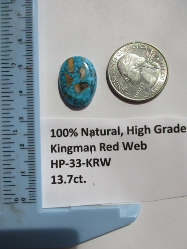 13.7 ct. (20x15x5.5 mm) 100% Natural High Grade Kingman Red Web Turquoise Cabochon Gemstone, # HP 33