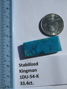 33.4 ct (36x15x5.5 mm) Stabilized Kingman Turquoise Cabochon Gemstone, # 1DU 54