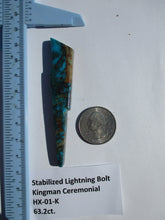 Load image into Gallery viewer, 63.2 ct (81x15x7.5 mm) Stabilized Kingman Ceremonial Turquoise Lightning Bolt Cabochon Gemstone, # HX 01
