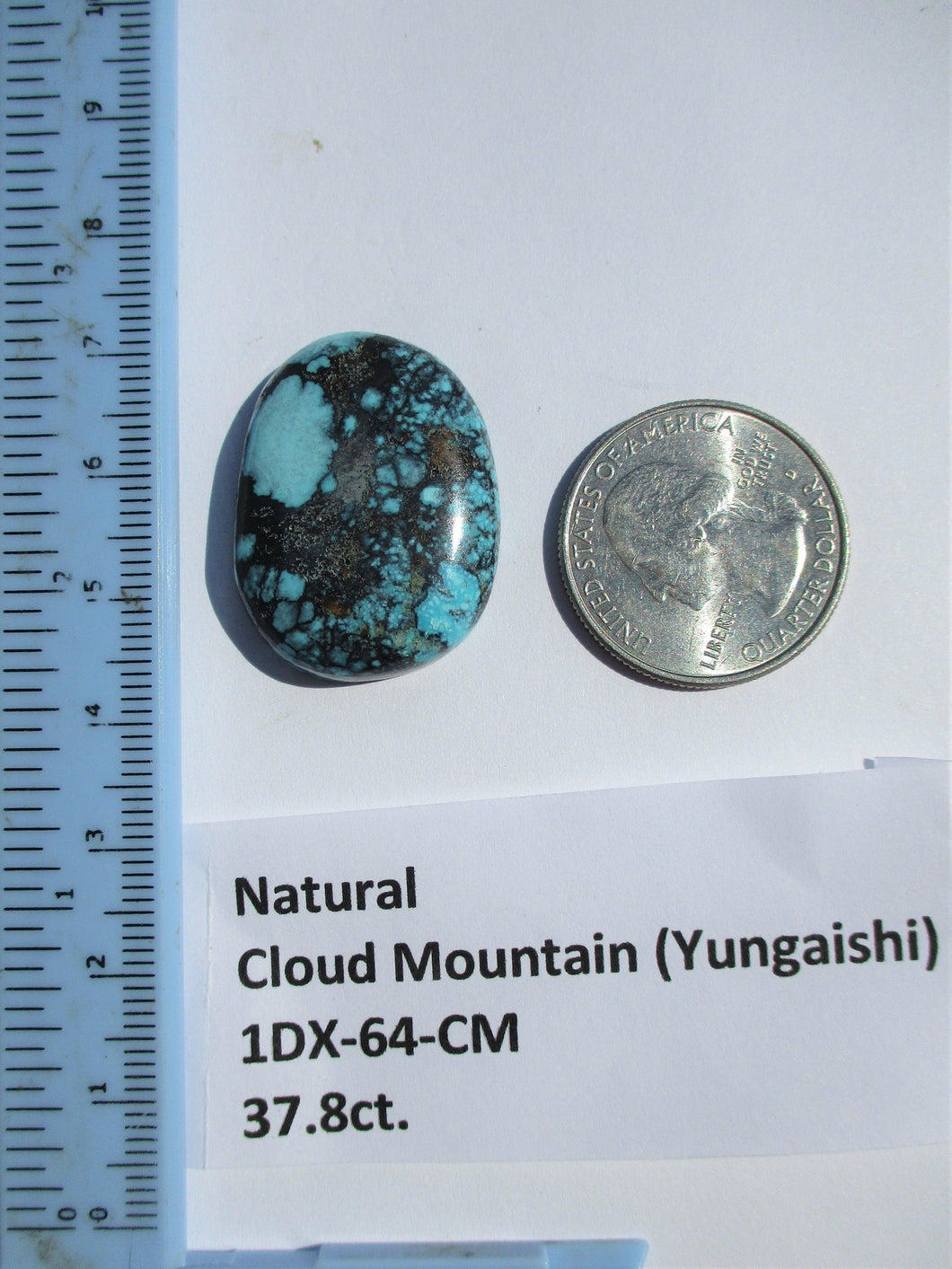 37.8 ct. (29x22x6.5 mm) 100% Natural  Web Cloud Mountain (Yungaishi) Turquoise  Cabochon, Gemstone, # 1DX 64