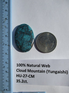 35.2 ct. (33.5x23x5.5 mm) 100% Natural Web Cloud Mountain (Hubei) Turquoise Cabochon Gemstone, # HU 27