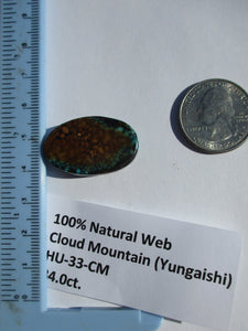 34.0 ct. (29.5x18x7 mm) 100% Natural Web Cloud Mountain (Hubei) Turquoise Cabochon Gemstone, # HU 33
