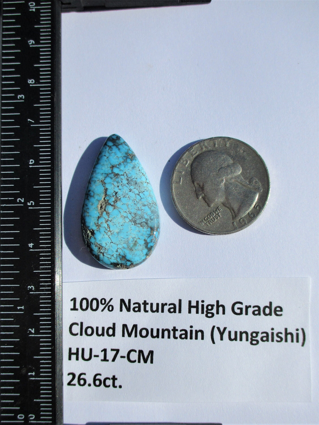 26.6 ct. (33x19x5 mm) 100% Natural Web Cloud Mountain (Hubei) Turquoise Cabochon Gemstone, # HU 17