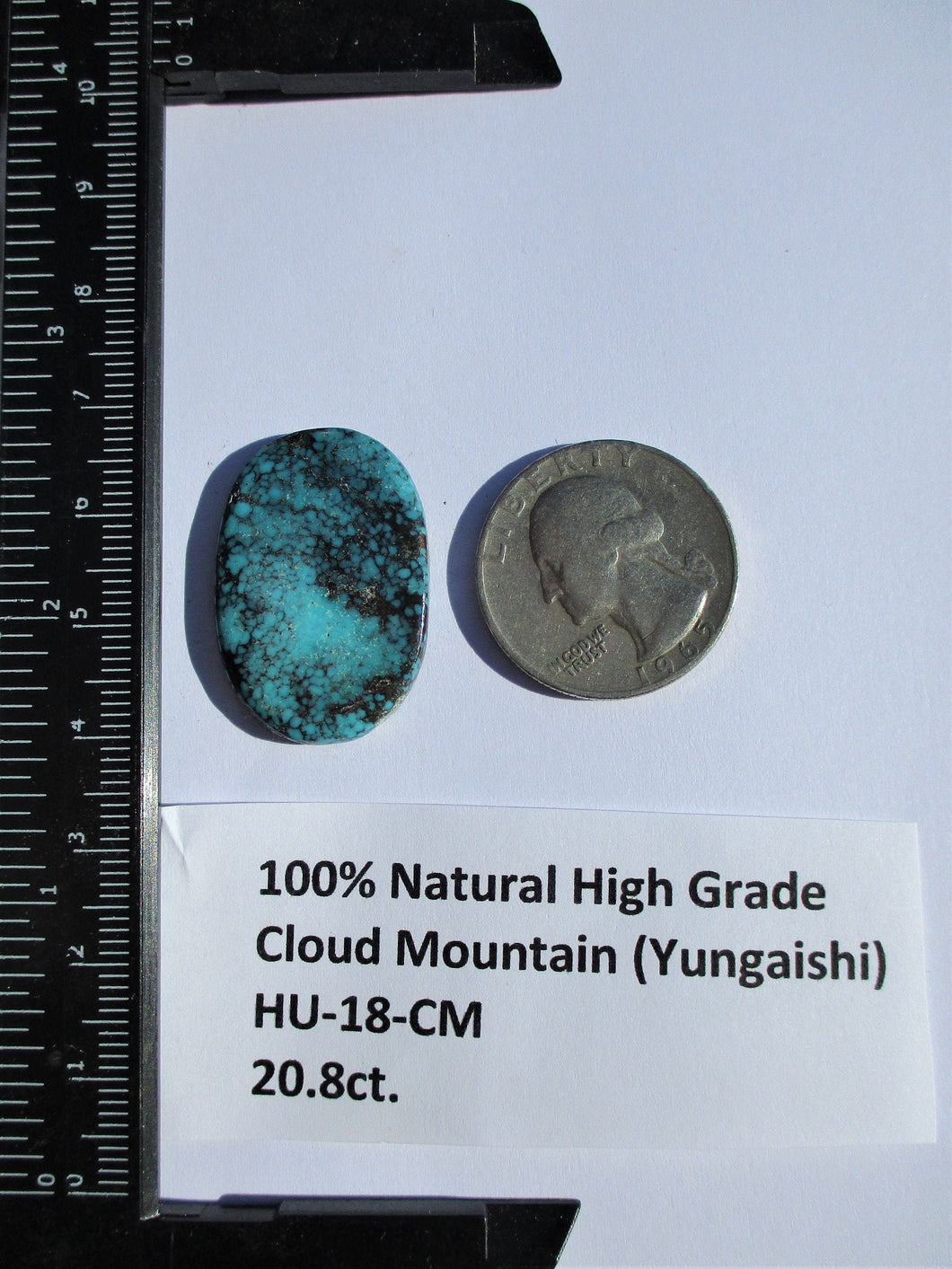 20.8 ct. (30x20x3.5 mm) 100% Natural Web Cloud Mountain (Hubei) Turquoise Cabochon Gemstone, # HU 18