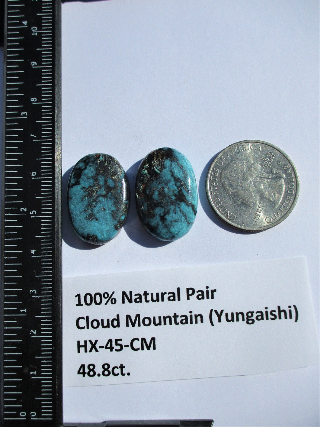 48.8 ct. (24.5x16x6.5/24.5x16.5x6 mm) 100% Natural  Cloud Mountain (Hubei) Turquoise Pair  Cabochon Gemstone, # HX 45