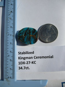 34.7 ct (25x20x9 mm) Stabilized Kingman Ceremonial Turquoise Cabochon Gemstone, # 1DX 27
