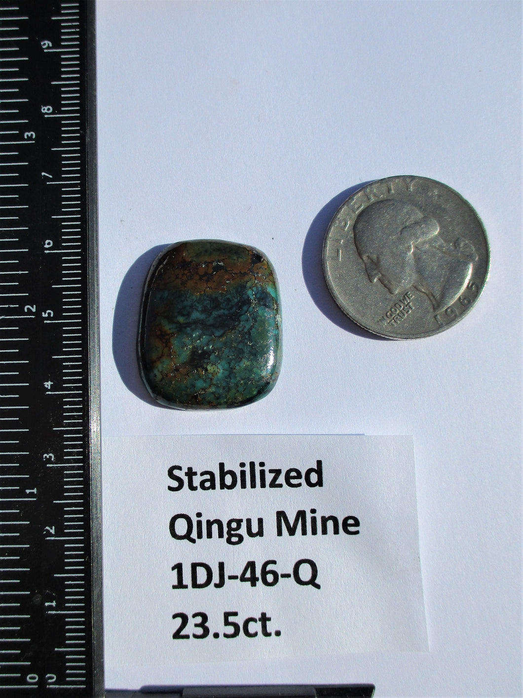 23.5 ct. (35x21x5 mm) Stabilized Qingu Mine (Hubei) Turquoise Cabochon Gemstone, 1DJ 46
