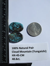 Load image into Gallery viewer, 48.8 ct. (24.5x16x6.5/24.5x16.5x6 mm) 100% Natural  Cloud Mountain (Hubei) Turquoise Pair  Cabochon Gemstone, # HX 45