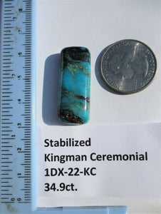 34.9 ct (33x13.5x8 mm) Stabilized Kingman Ceremonial Turquoise Cabochon Gemstone, # 1DX 22