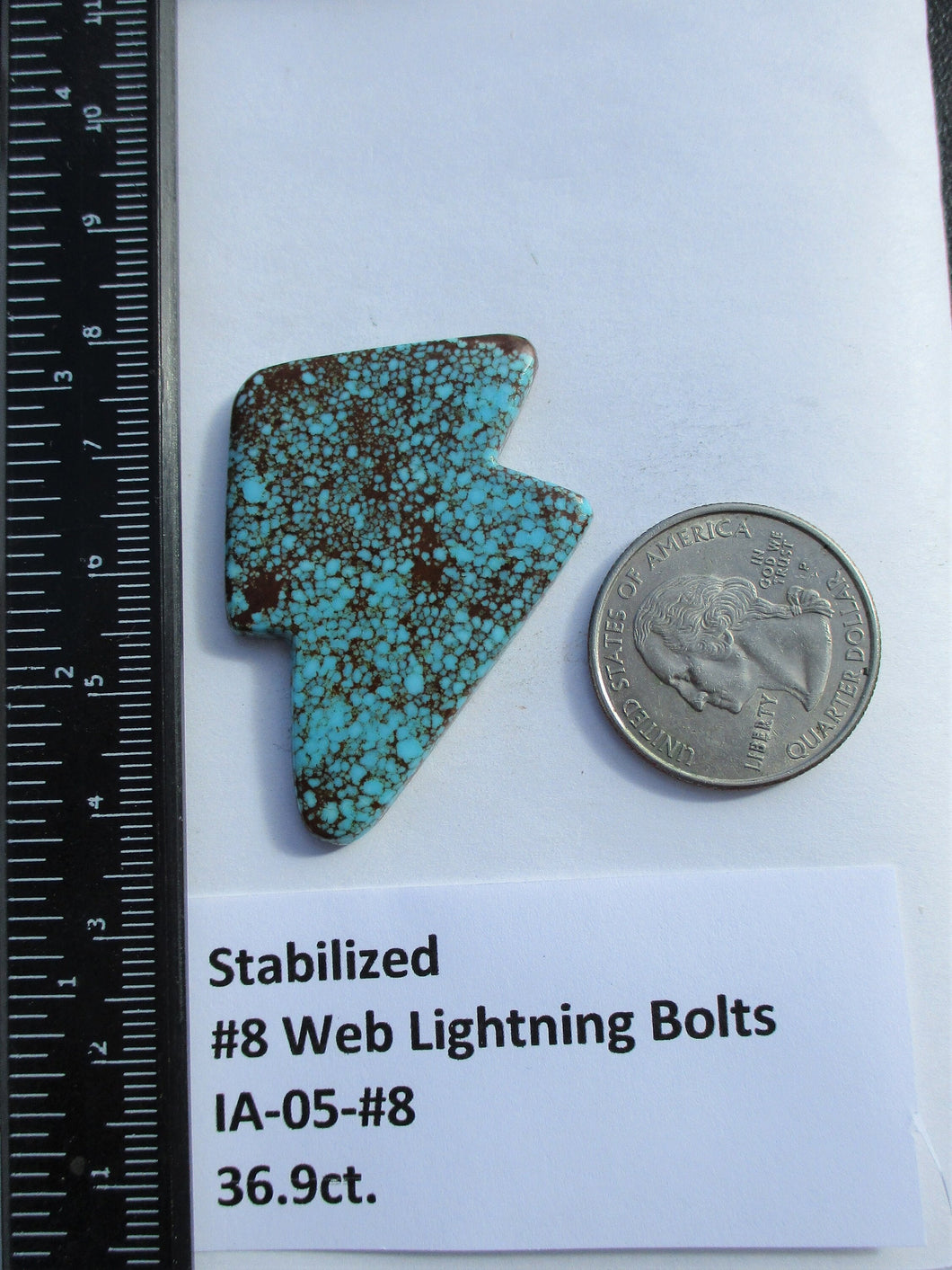 36.9 ct (46x5x33x4 mm) Stabilized #8 Web Turquoise Lightning Bolt Cabochon Gemstone, IA 05