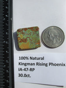 30.0 ct. (25x23x5 mm) 100% Natural Kingman Rising Phoenix Turquoise Cabochon Gemstone, # IA 47