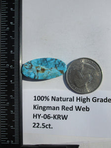 22.5 ct. (30x14x5.5mm) 100% Natural High Grade Kingman Red Web Turquoise Cabochon Gemstone, # HY 06